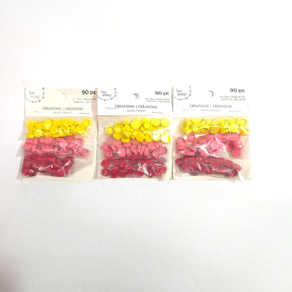 Bead Landing Yellow Pink Red Zinc Alloy Craft Spacer Beads 90 pc NIP Lot of 3